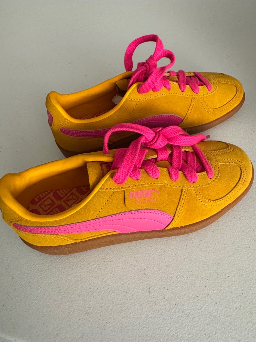 Puma Palermo Kids Yellow and Hot Pink Suede Sneakers 397271-21